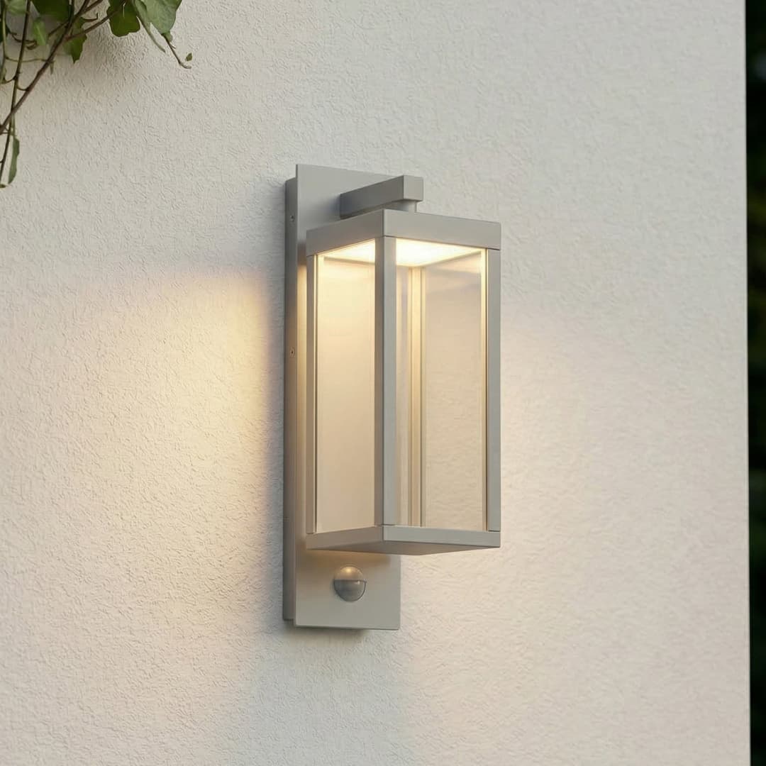 Ferdinand LED-Außenwandlampe, Sensor, steingrau - Lucande - Modern - Aluminium - Eckig