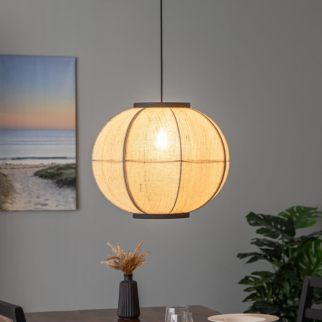 Aurinil Pendelleuchte Nature - Lindby - Wohnzimmer - Landhaus / Rustikal - Stoff / Textil - Einflammig