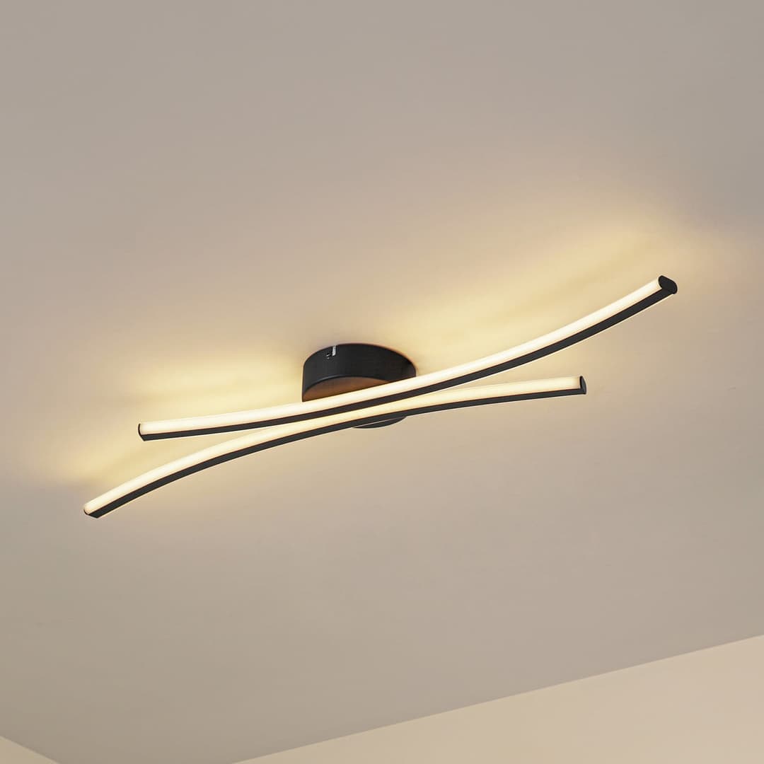Ravion LED-Deckenleuchte, 90 cm, schwarz, 3.000 K - Lindby - Wohnzimmer - Modern - Aluminium