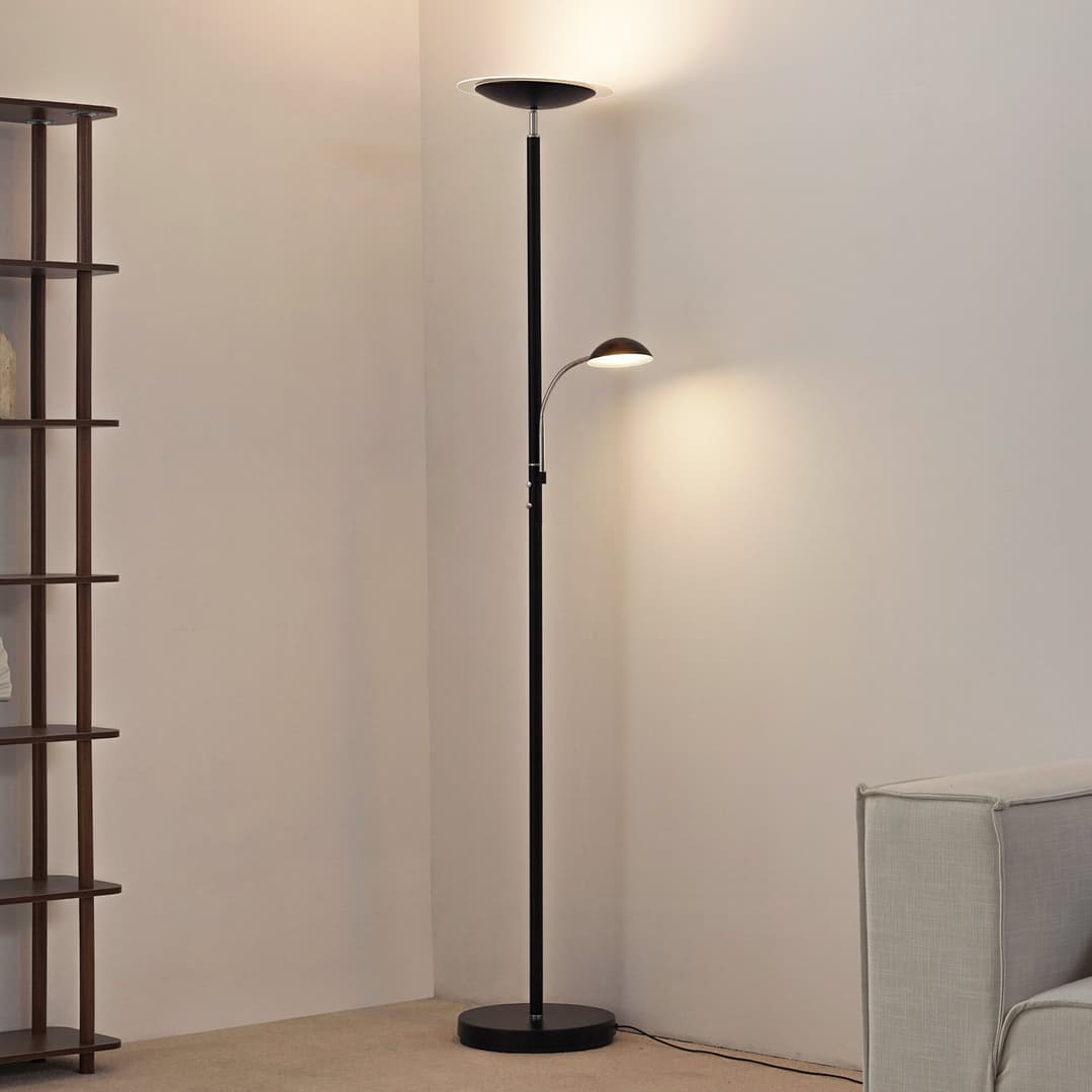 Malea LED Stehleuchte w/Arm Black - Lindby - Wohnzimmer - Modern - Metall - Mehrflammig