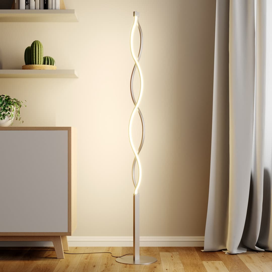 Auron Stehleuchte Nickel/White - Lindby - Wohnzimmer - Modern - Metall - Mehrflammig