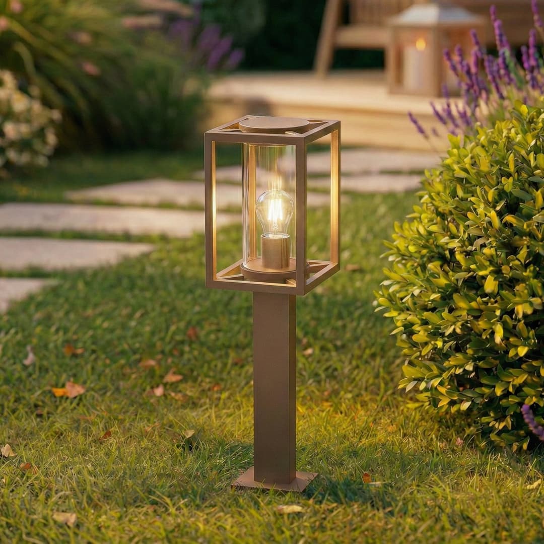 Ferda Wegeleuchte, IP44, E27, 60 cm, braun, Glas - Lucande - Terrasse - Modern - Aluminium - Einflammig
