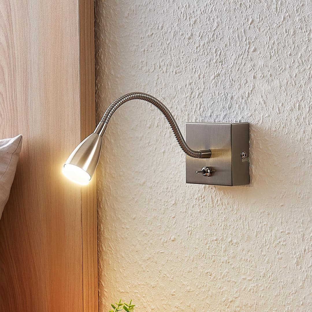 Jolka LED Wandleuchte Nickel - Lindby - Schlafzimmer - Modern - Metall - Eckig