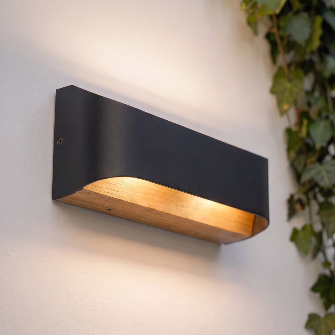 Lenore LED-Außenwandlampe, schwarz, Metall, 36,5cm - Lindby - Balkon - Modern - Aluminium - Einflammig