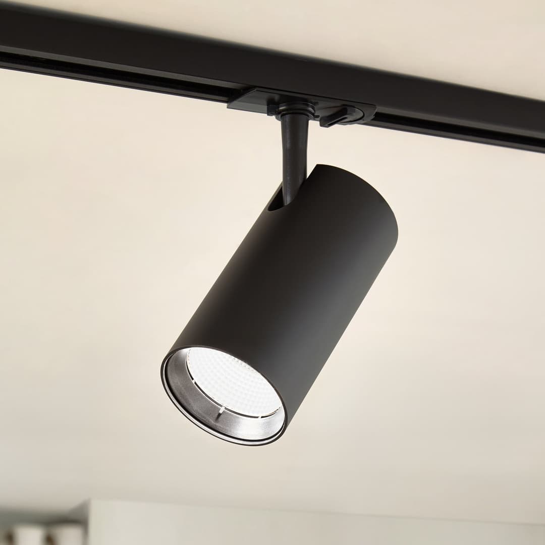 Linaro LED-Schienen-Spot, schwarz, Ø 7 cm, Alu, CCT - Lindby - Wohnzimmer - Modern - Aluminium - Einflammig