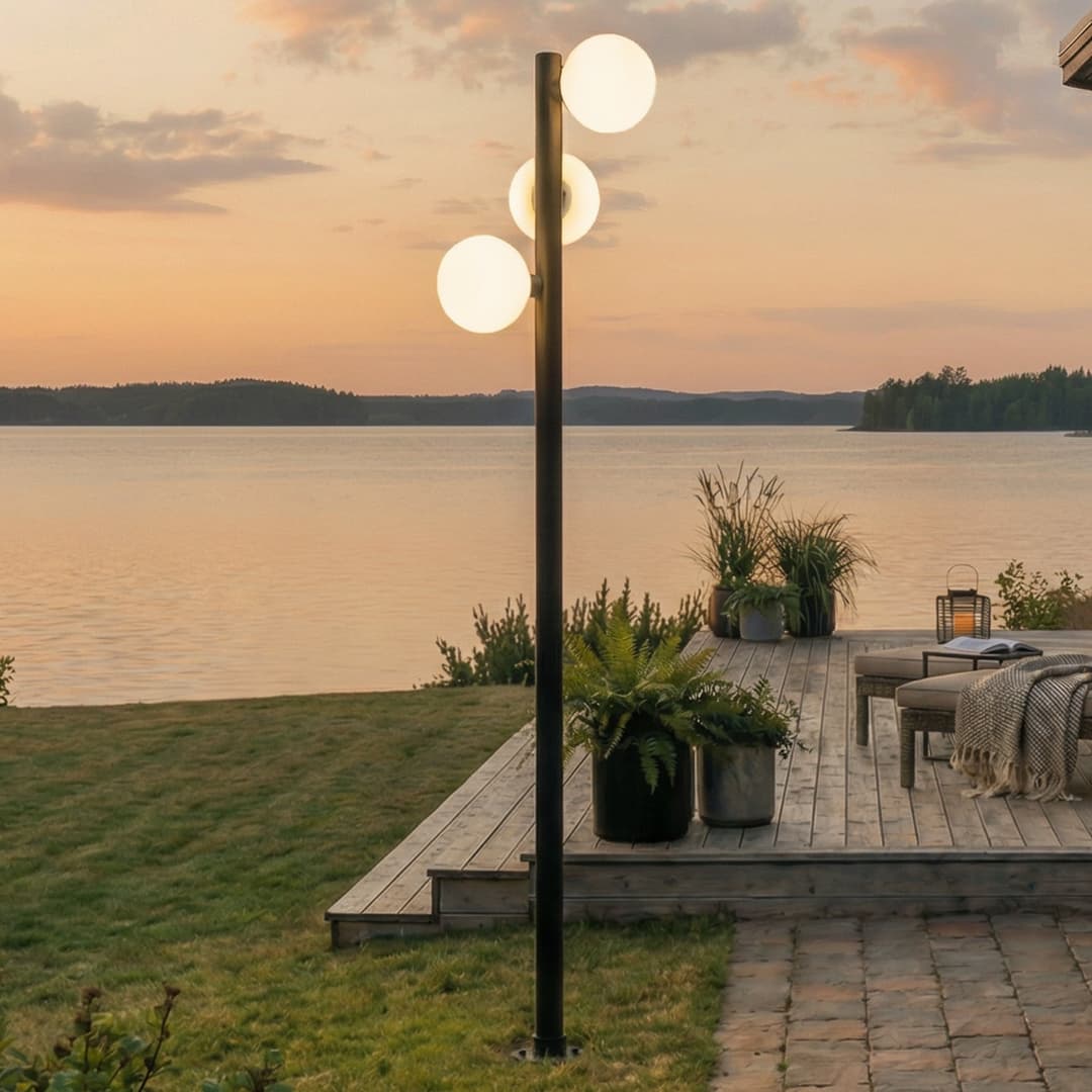 Asane LED-Außenleuchte, 3-flammig, CCT, 222 cm, schwarz, Metall - Lucande - Modern - Mehrflammig