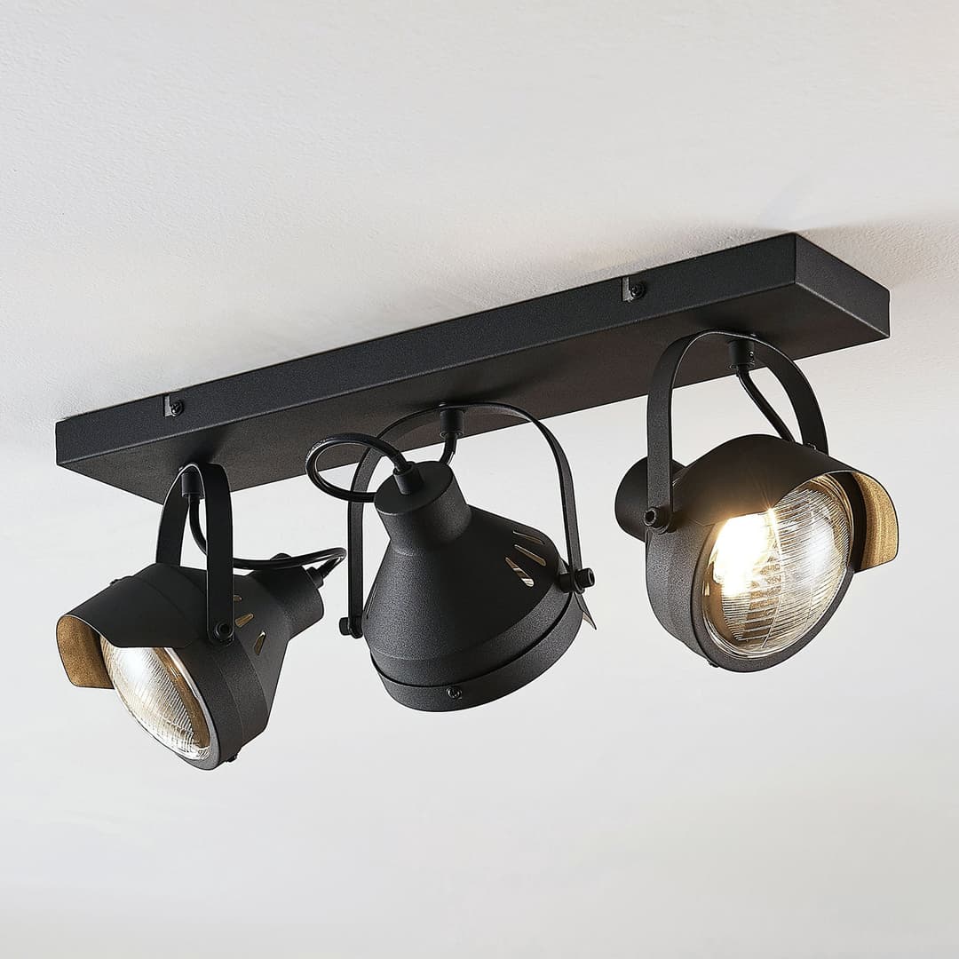 Henega 3 Deckenleuchte Black - Lindby - Wohnzimmer - Industrielles Design - Metall - Mehrflammig