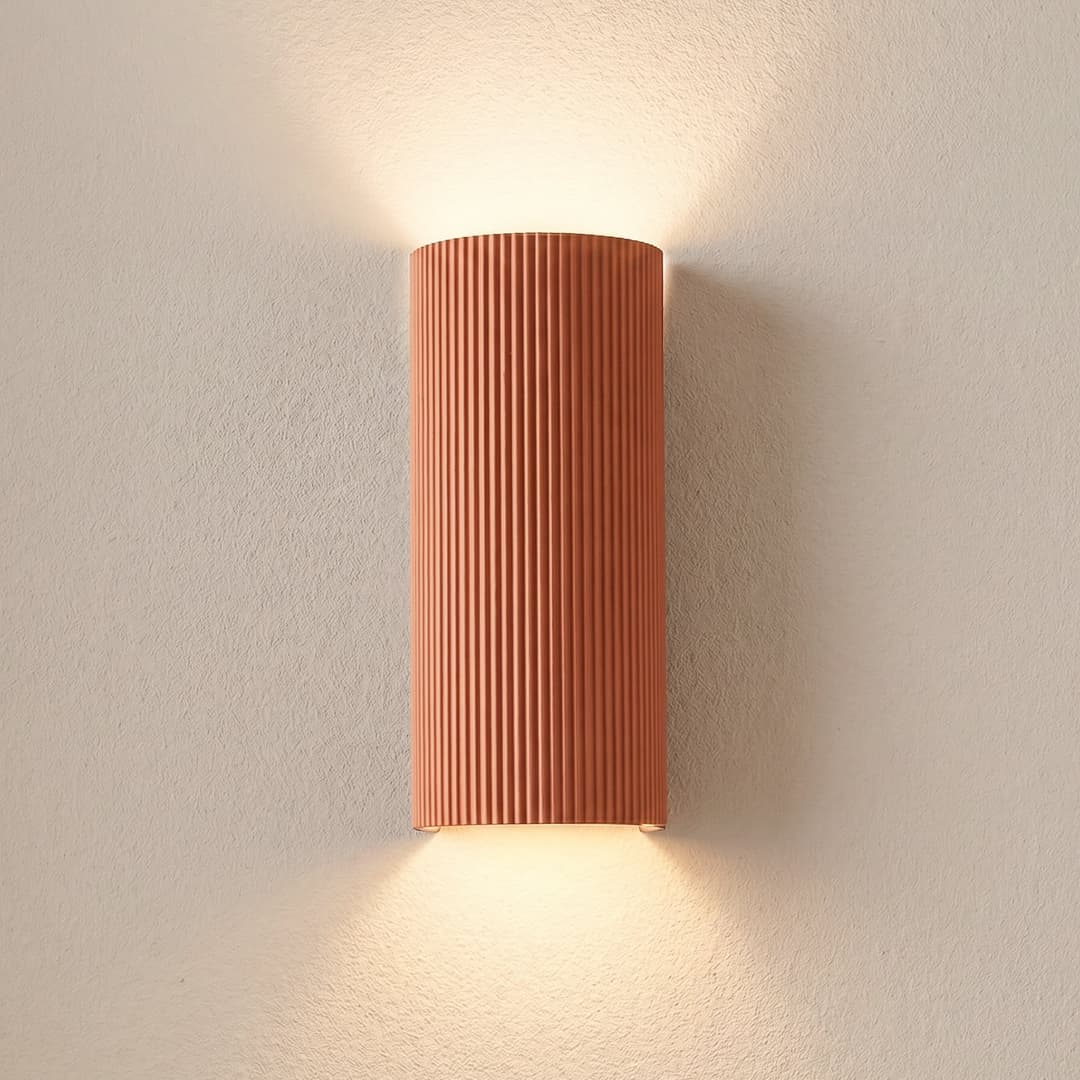 Colja Wandleuchte, Gips, Höhe 30,5 cm, terracotta, rund - Lindby - Wohnzimmer - Modern - Gips / Ton - Zylinder