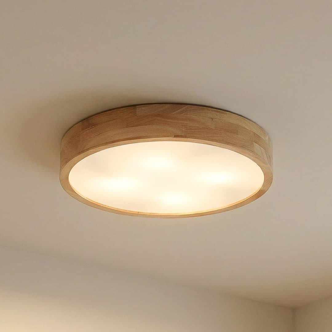 Tanju Deckenlampe, Ø60 cm, 5-flg., Kautschukholz - Lindby - Wohnzimmer - Landhaus / Rustikal - Rund
