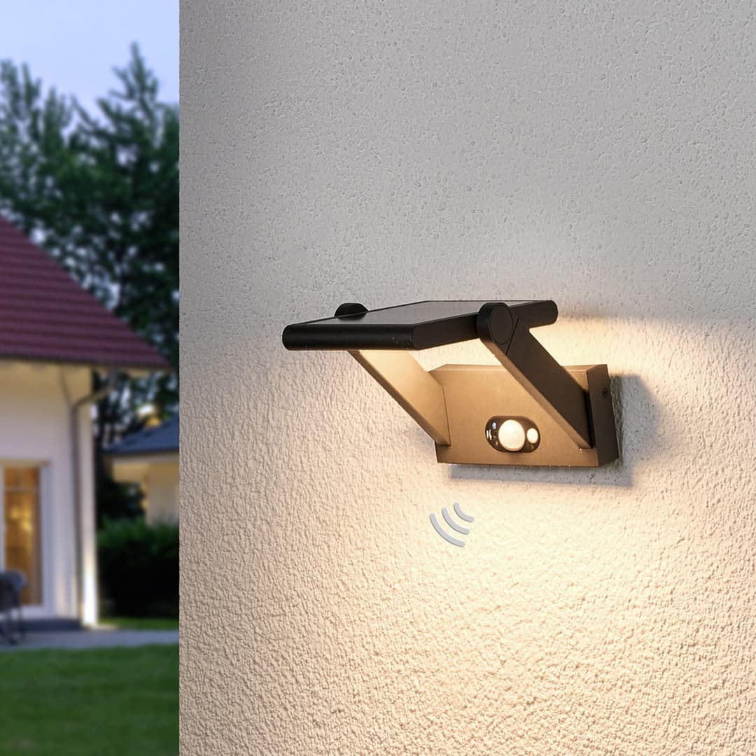 Vakerian Solcelle Wandleuchte w/Sensor Graphite - Lucande Valerian - Modern - Metall - Einflammig