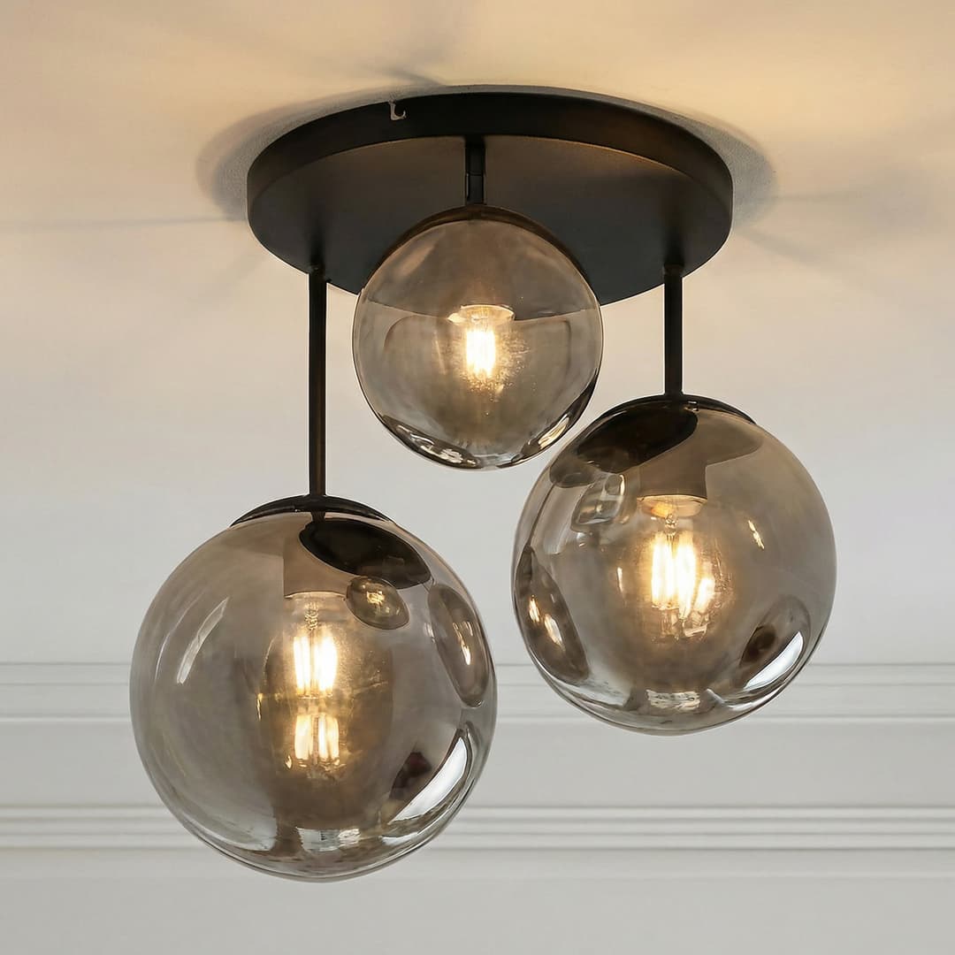 Teeja 3 Round Deckenleuchte Smoke - Lindby - Wohnzimmer - Modern - Glas - Mehrflammig