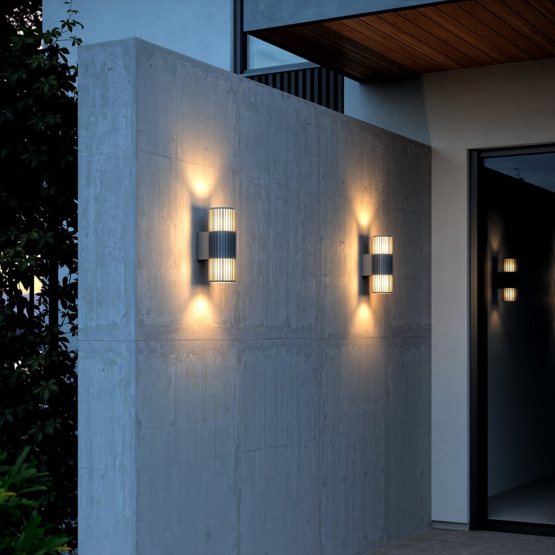 Aludra Double Außenwandlampe Seaside, anthrazit, 2-flg. Nordlux - Aluminium - Zylinder