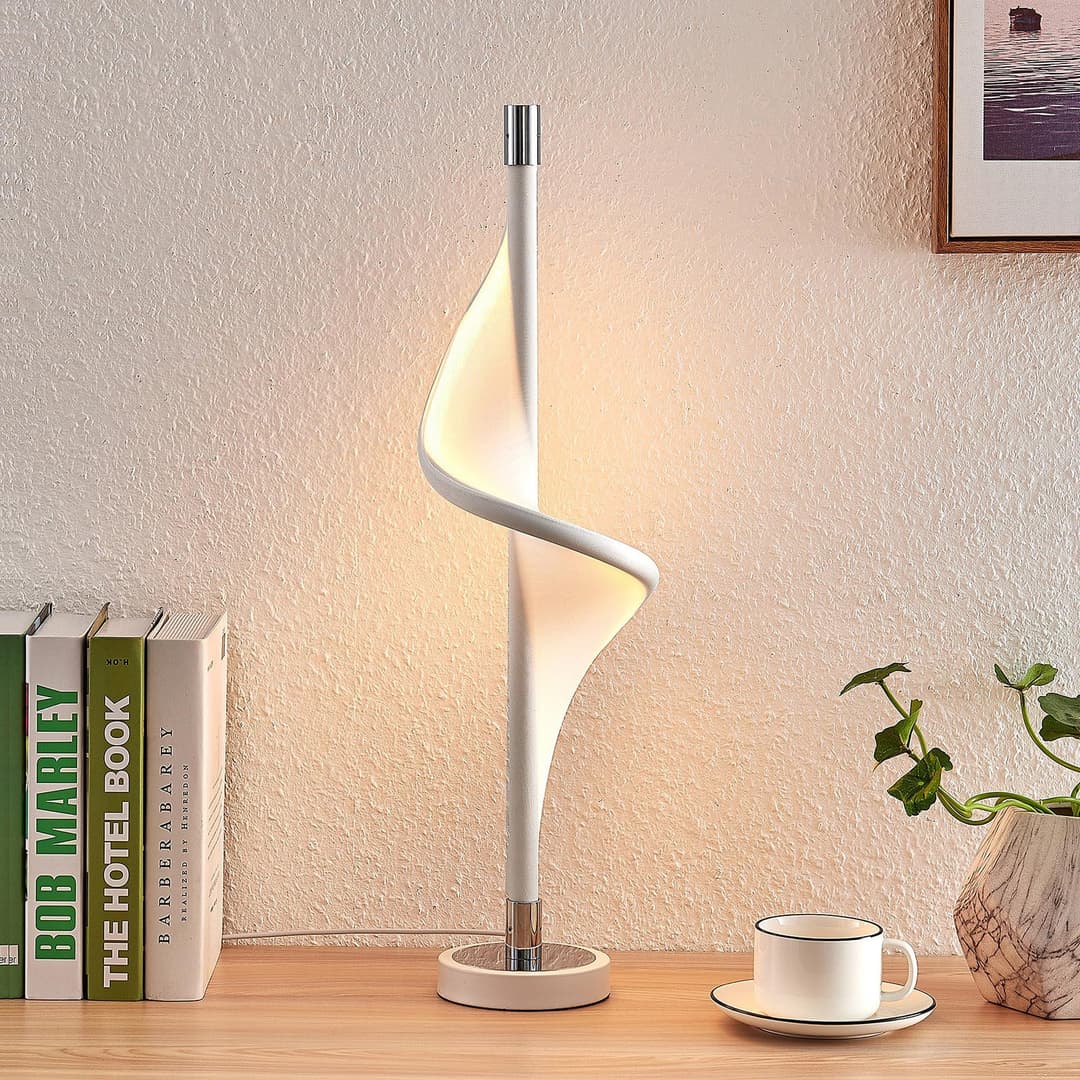 Edano LED Tischleuchte White/Chrome - Lucande - Wohnzimmer - Modern - Stoff / Textil
