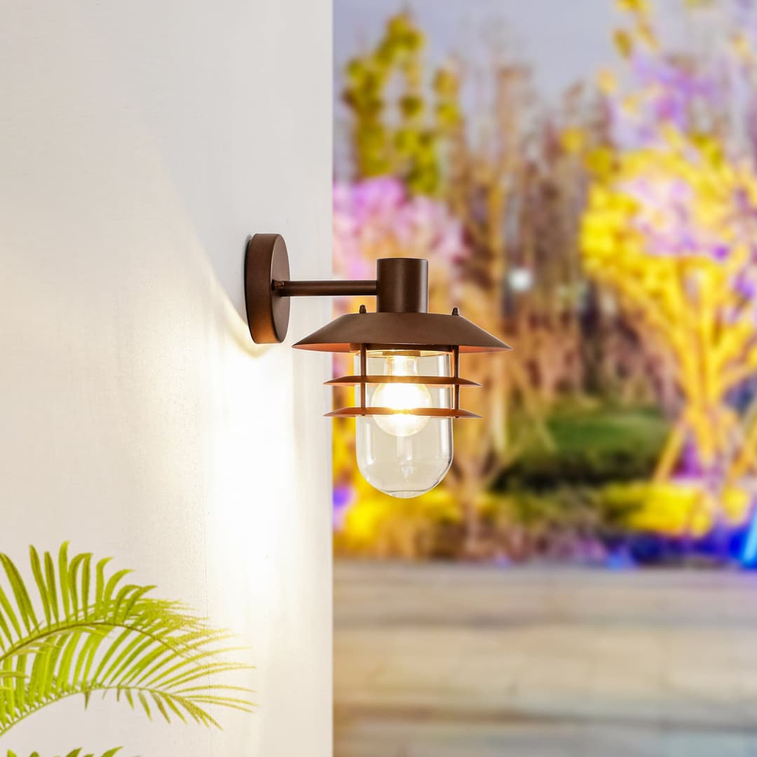 Meliora Außenwandlampe, rostbraun, Eisen, IP44, E27 - Lindby - Balkon - Metall - Einflammig