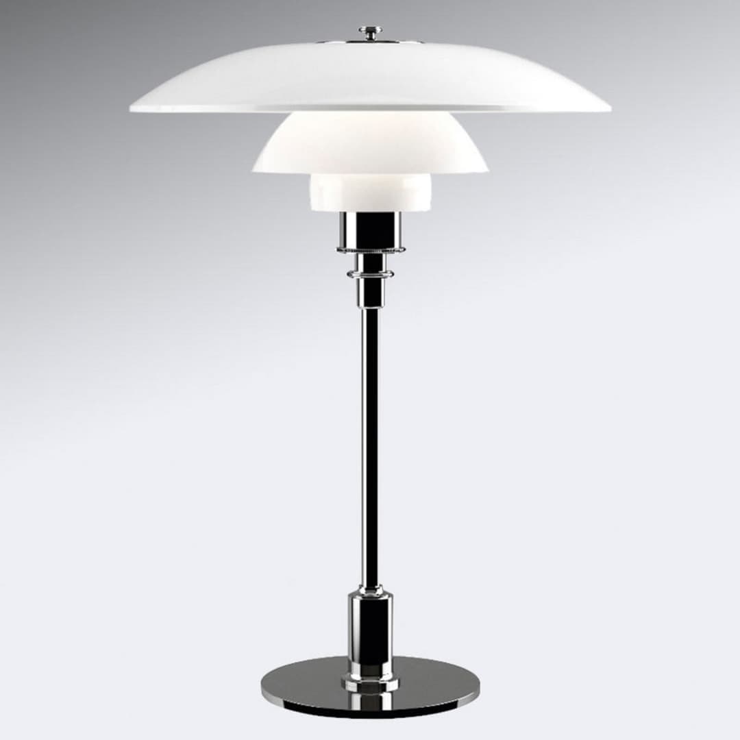 PH 3 1/2-2 1/2 Tischlampe, chrom/weiß, 47 cm - Louis Poulsen - Wohnzimmer - Design - Glas - Mit Schirm