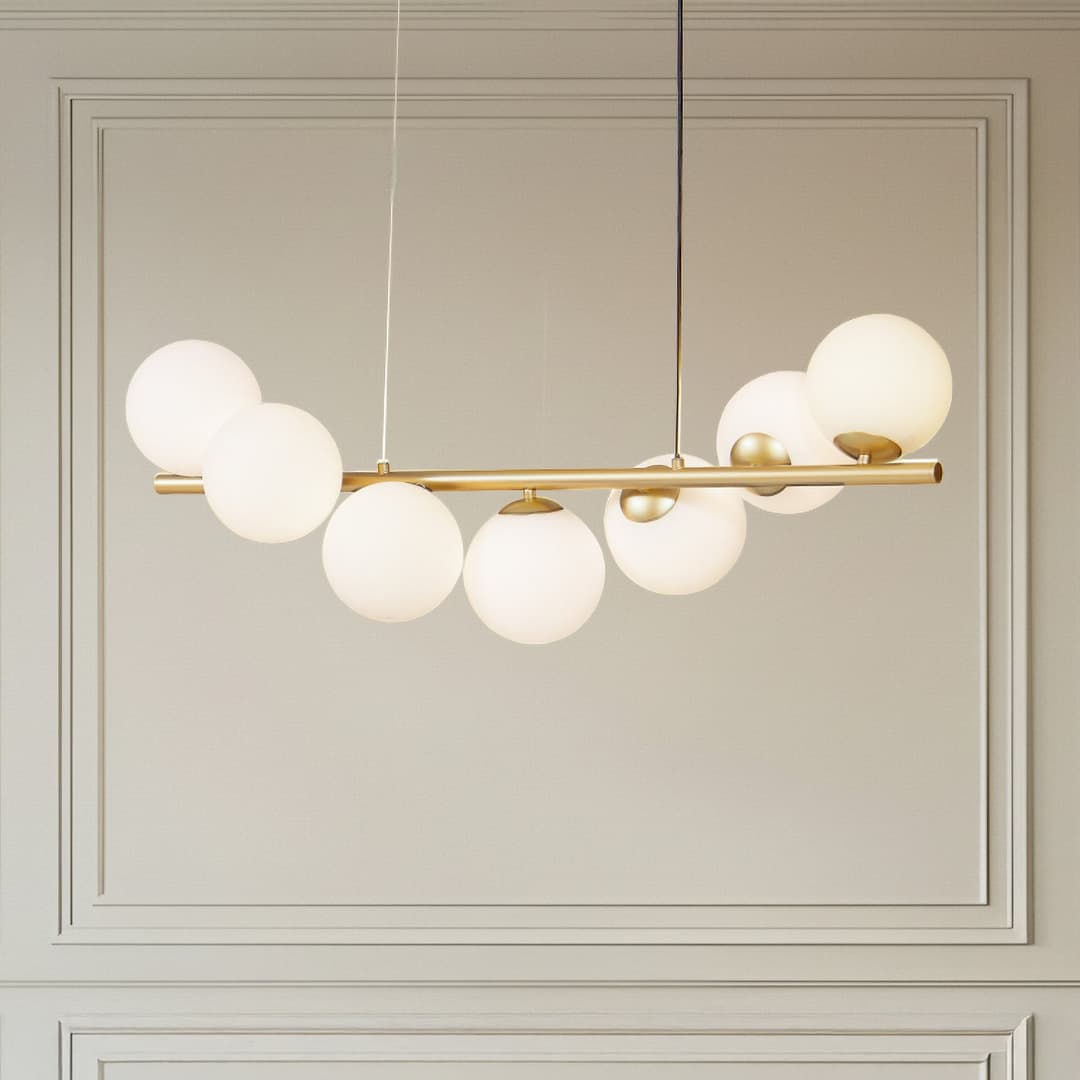 Isandro 7 Pendelleuchte Gold/Opal - Lucande - Esszimmer - Design - Glas - Mehrflammig