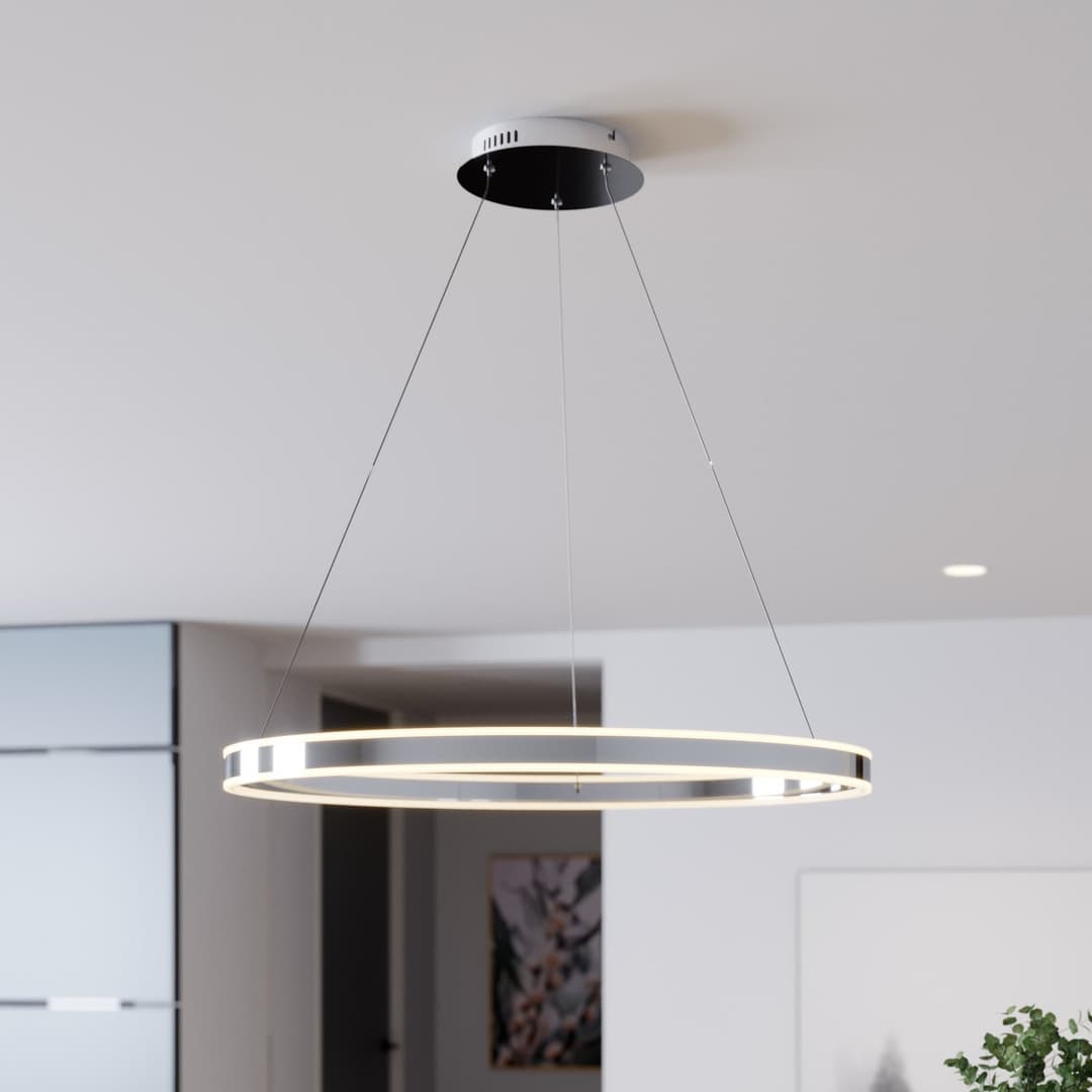 Lyani Pendelleuchte Ø80 Chrome/White - Lucande - Wohnzimmer - Modern - Metall - Einflammig