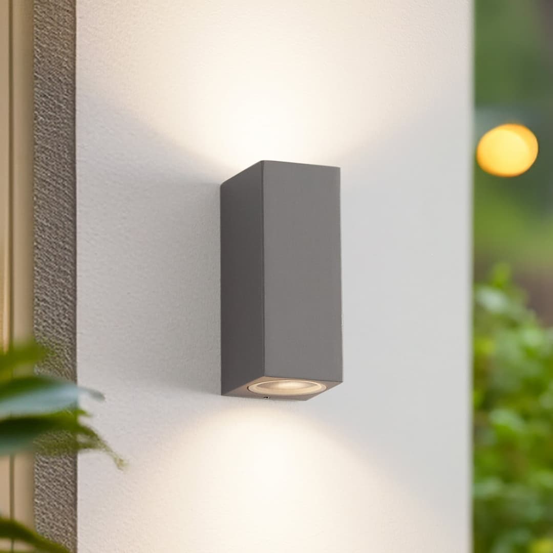 Xava Außenwandleuchte, up/down, grau, 2-flg., GU10 - Lucande - Balkon - Modern - Aluminium - Eckig