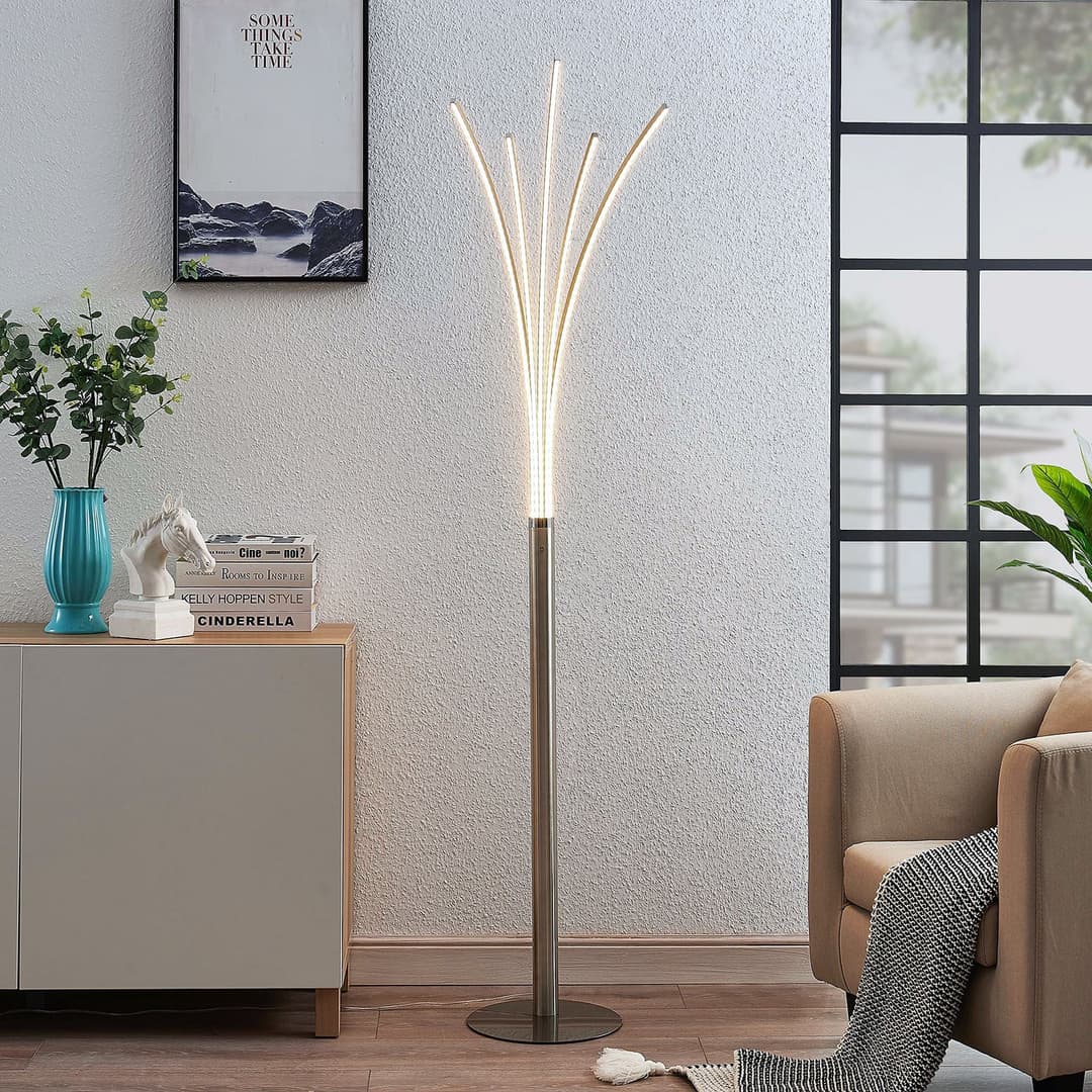 Boba LED Stehleuchte Nickel - Lindby - Wohnzimmer - Modern - Aluminium - Mehrflammig