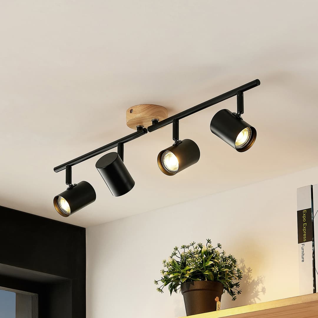 Xiomara 4 Deckenleuchte Black/Light Wood - Lindby - Wohnzimmer - Modern - Metall - Mehrflammig