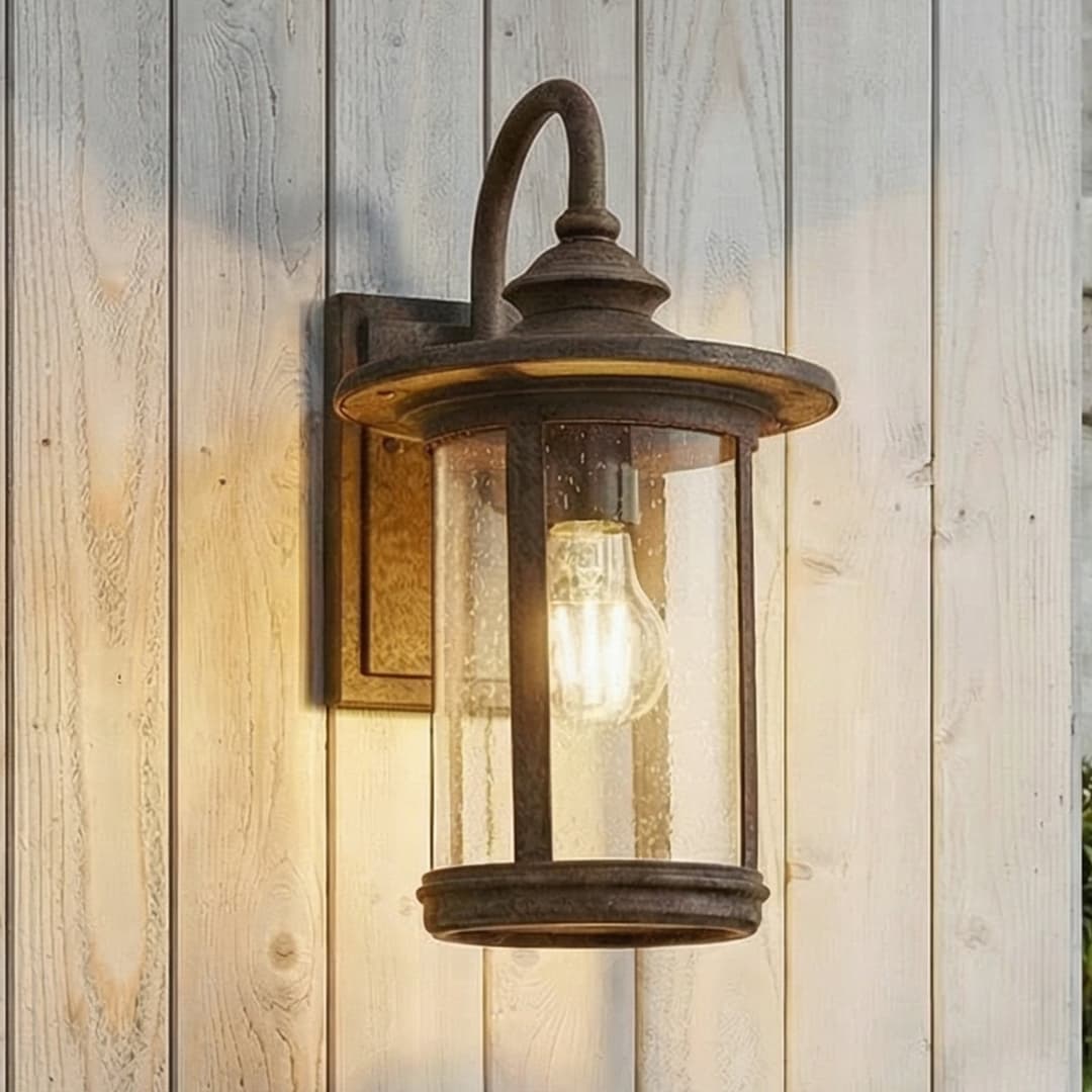Zayn Außenwandleuchte, rostfarben, Glas, IP23 - Lindby - Terrasse - Antik - Aluminium - Einflammig