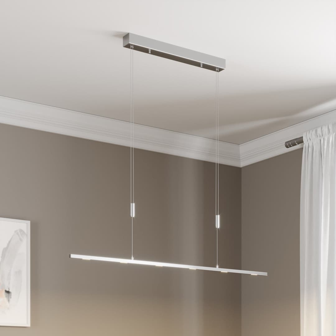 Arnik Pendelleuchte L120 Nickel - Lucande - Wohnzimmer - Modern - Metall - Einflammig