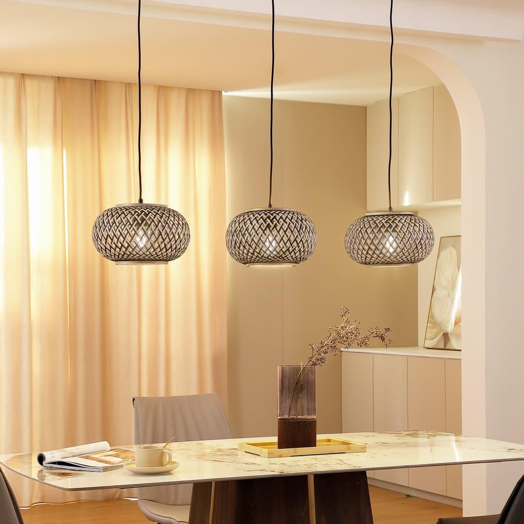Nerys 3 Pendelleuchte Black/Wood - Lindby - Küche - Holz - Mehrflammig