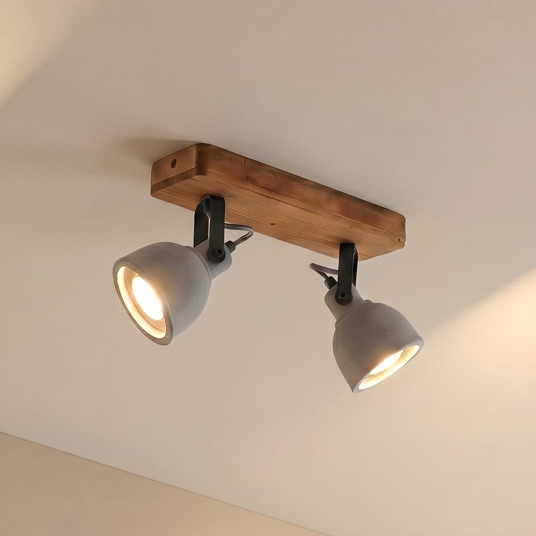 Mirka 2 Deckenleuchte Grey/Dark Wood - Lindby Mitis - Wohnzimmer - Industrielles Design - Beton - Mehrflammig