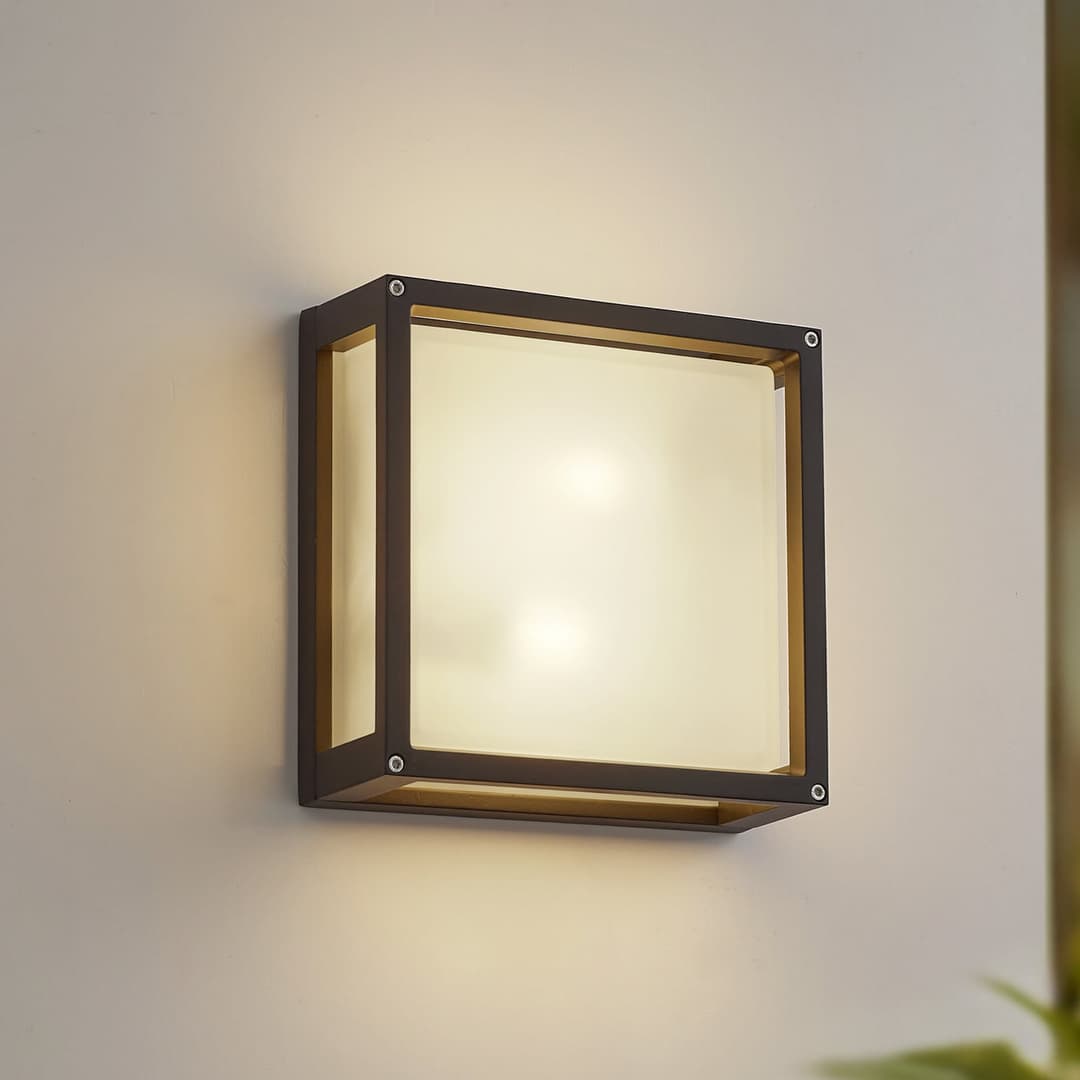 Aurelien Außenwandlampe, anthrazit, Sensor, 25 cm - Lucande - Balkon - Modern - Aluminium - Eckig