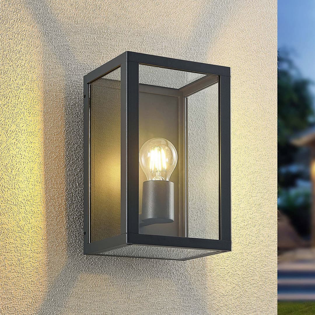 Giavanna Außenwandleuchte H28 Dark Grey - Lindby - Terrasse - Modern - Glas - Eckig