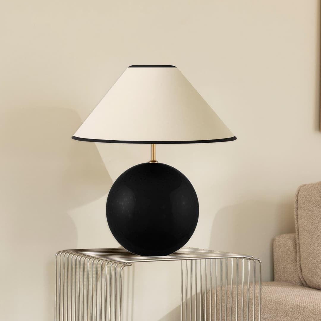 IRIS Tischlampe, gelb/schwarz, Höhe 39 cm - Globen Lighting - Wohnzimmer - Vintage - Stoff / Textil - Einflammig