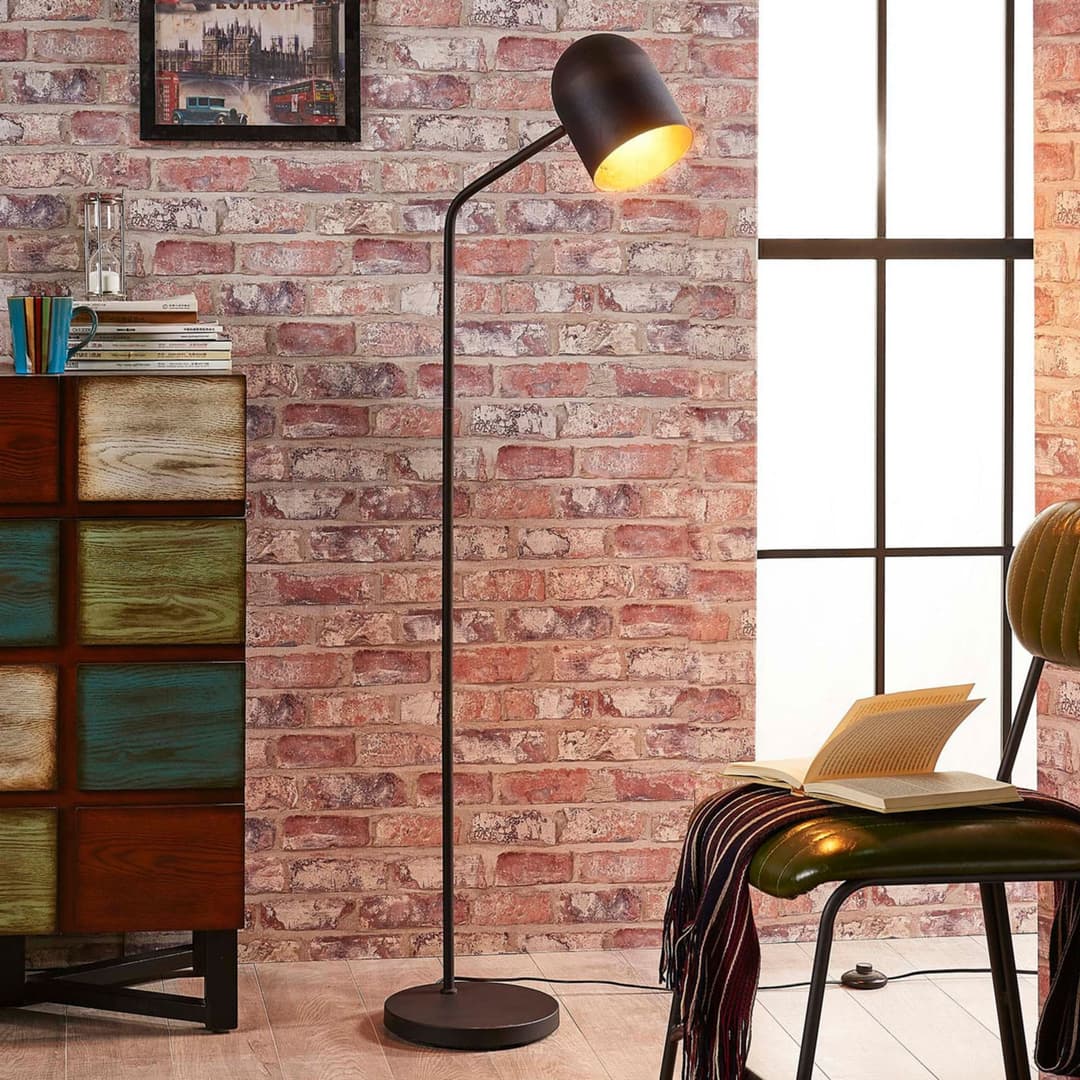 Morik Stehleuchte Black/Gold - Lindby - Wohnzimmer - Modern - Metall - Einflammig