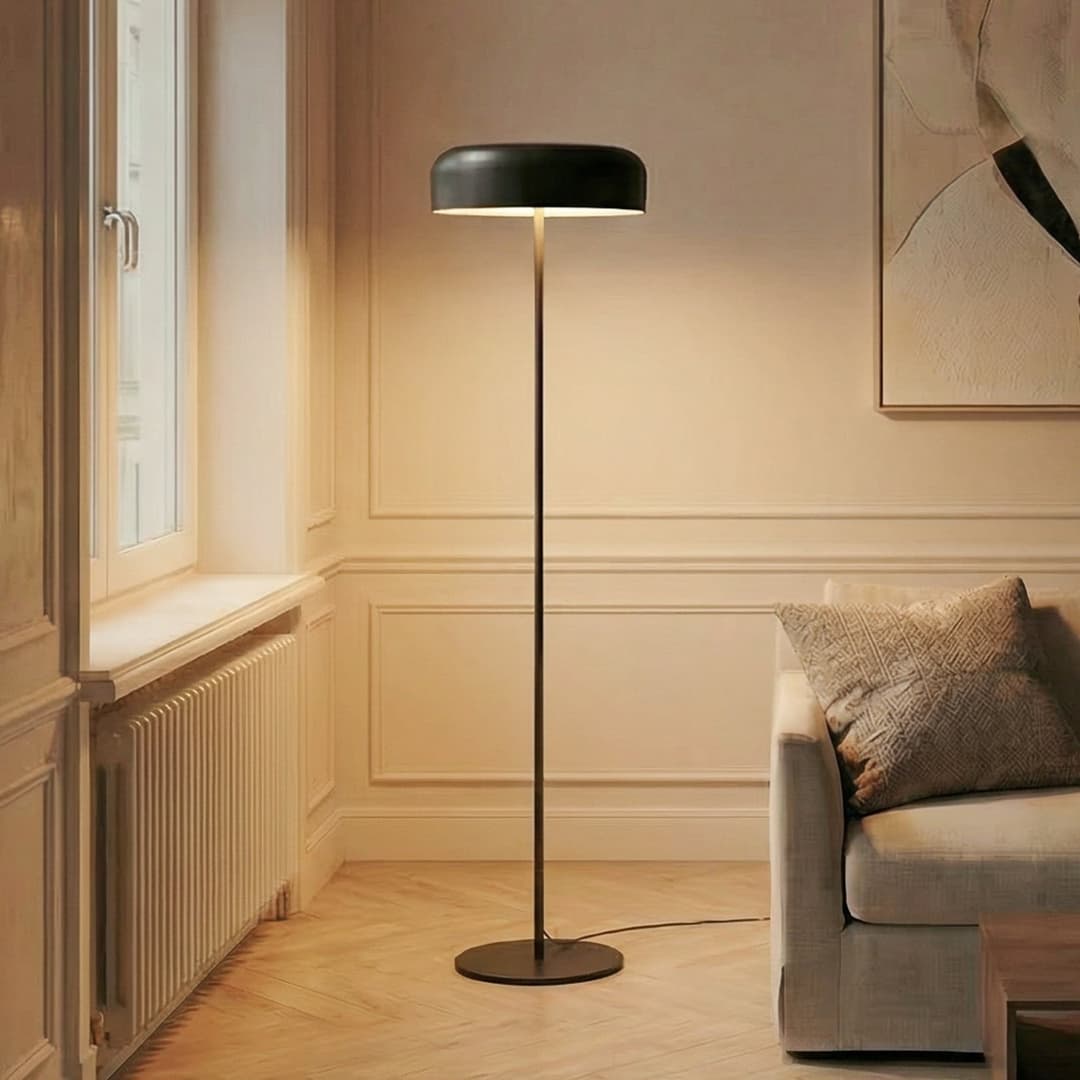 Edion Stehleuchte Schwarz - Lindby - Wohnzimmer - Modern - Metall - Mit Schirm