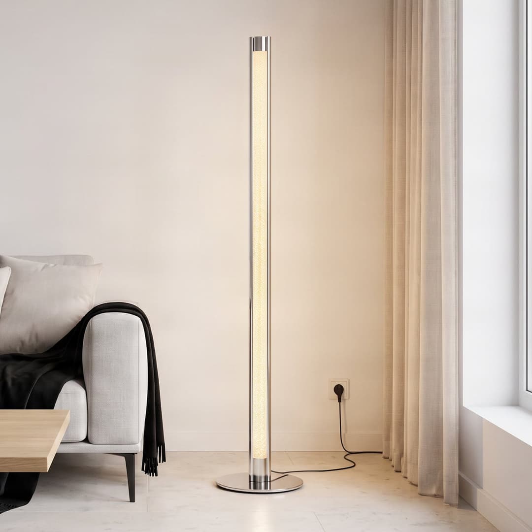 Hadis Stehleuchte White/Chrome - Lindby - Wohnzimmer - Modern - Kunststoff - Einflammig