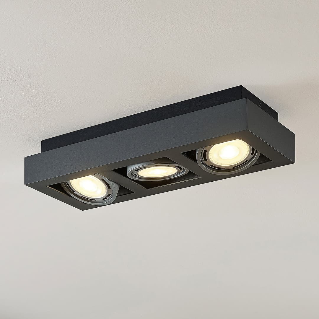 Arcchio Deckenstrahler Ronka, 50 cm, 3-flammig, grau, GU10 - Wohnzimmer - Modern - Metall - Eckig
