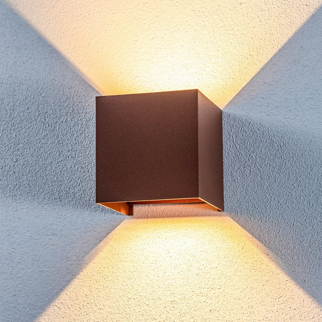 Nivar Square LED Außenwandleuchte Rust Brown - Lindby - Balkon - Modern - Metall - Eckig