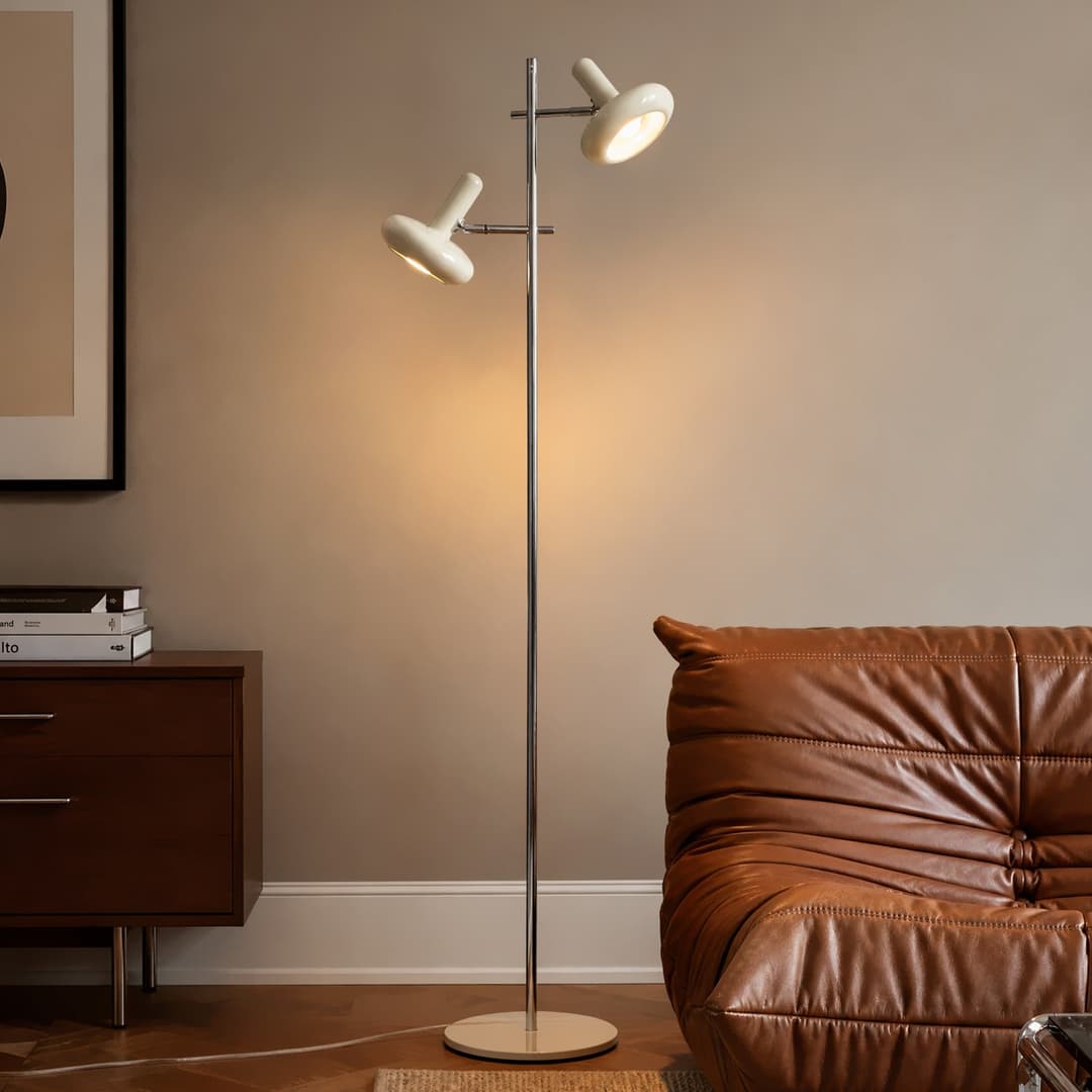 Dylan Stehleuchte, Höhe 150 cm, chrom/beige, 2-flg., 2 x E14 - Lindby - Wohnzimmer - Vintage - Metall - Mehrflammig
