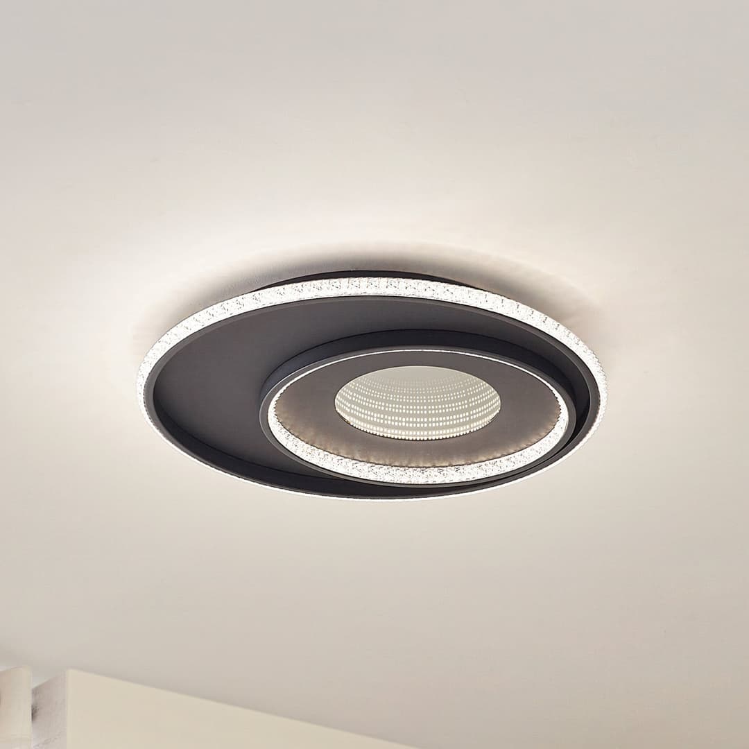 Inessa LED-Deckenlampe, schwarz, CCT, dimmbar - Lindby - Wohnzimmer - Modern - Metall - Rund