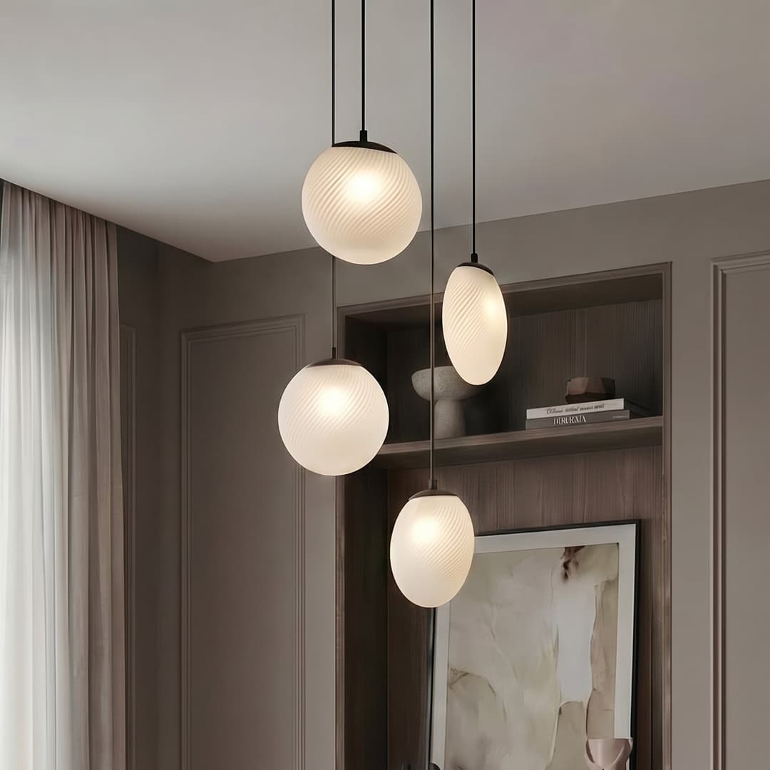 Lunelle Hängelampe, 4-flg., Ø 40 cm, schwarz, Glas - Lucande - Wohnzimmer - Modern - Mehrflammig