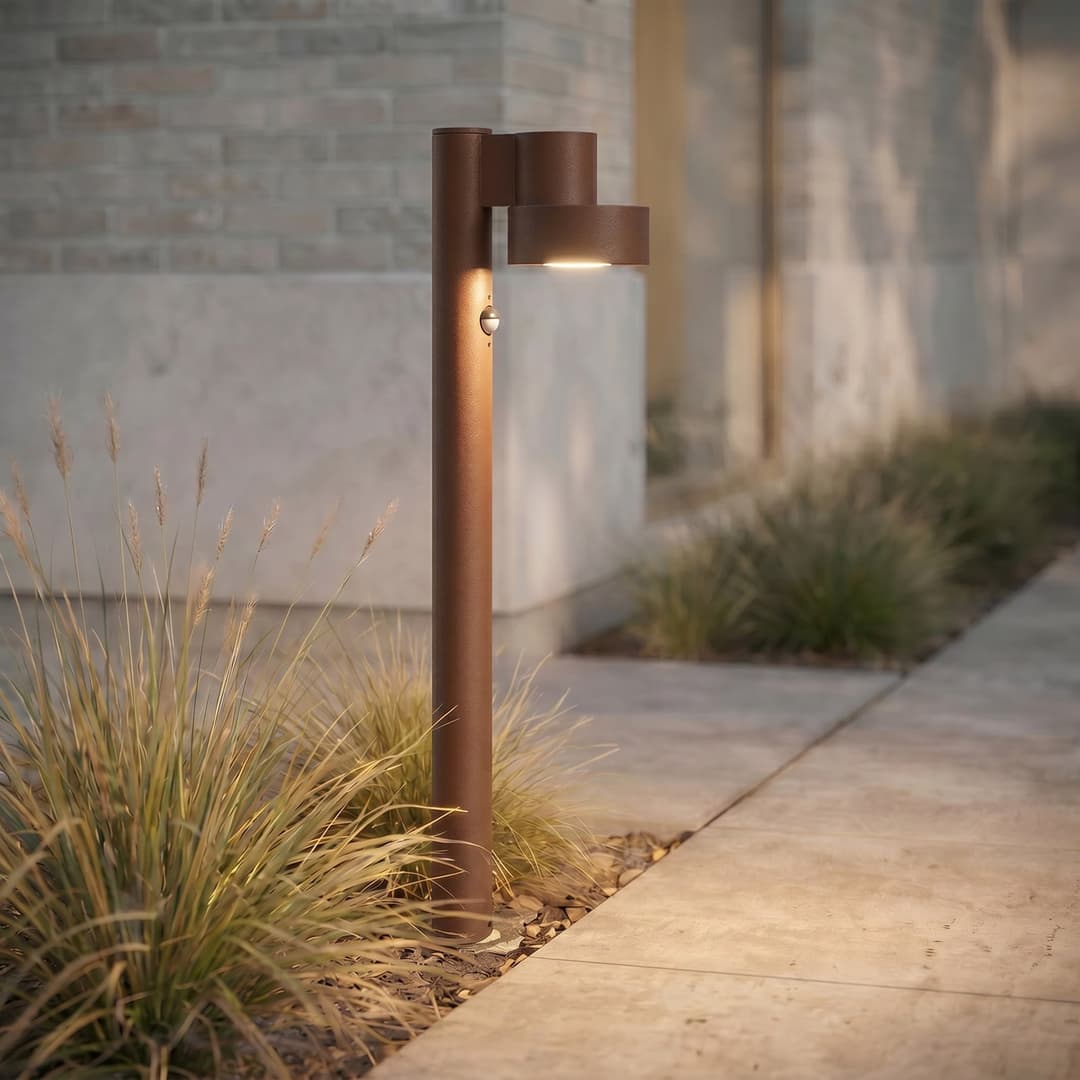 Elune LED-Wegelampe, braun, Sensor, IP44, 77 cm - Lucande - Modern - Aluminium - Einflammig