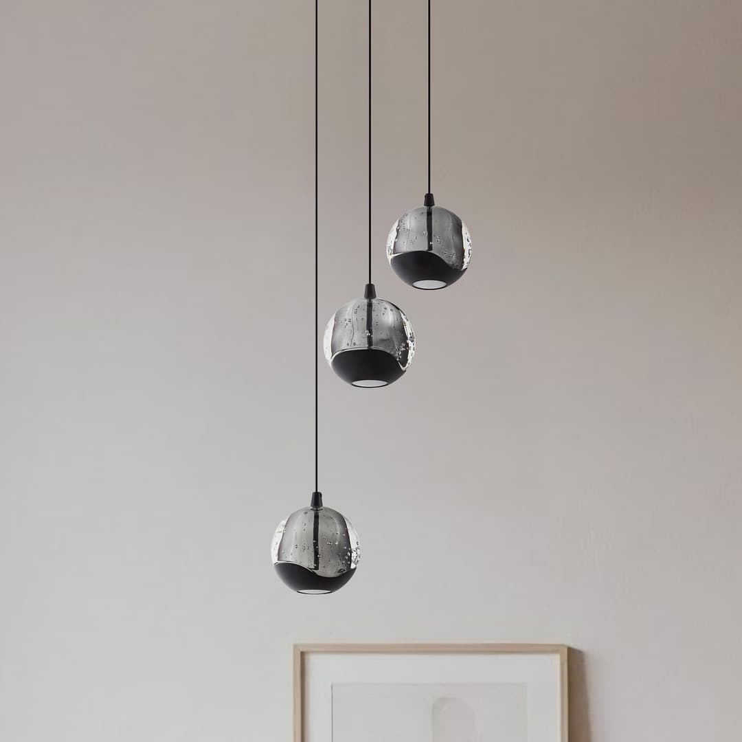 Hayley LED-Pendelleuchte dreiflammig schwarz Glas - Lucande - Wohnzimmer - Design - Mehrflammig