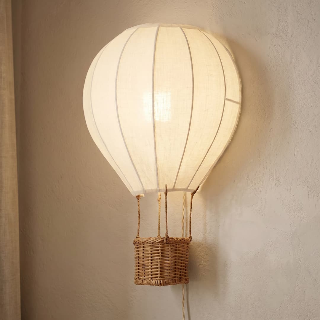 Aeris Kinder-Wandleuchte, Höhe 44 cm, Textil/Rattan, beige, E27 - Lindby - Kinderzimmer - Stoff / Textil - Einflammig