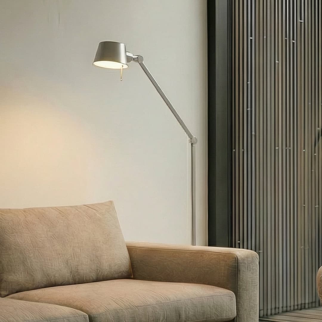 Silka Stehleuchte, nickel satin, verstellbar, 173 cm, E27 - Lucande - Arbeitszimmer / Büro - Modern - Metall - Einflammig