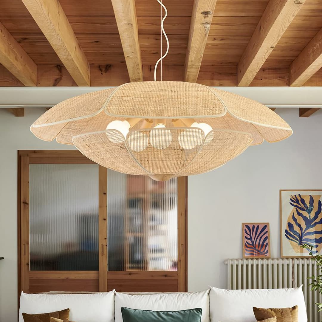 Coquillage Hängelampe 110 cm, natur Rattan - MARKET SET - Wohnzimmer - Design - Holz - Einflammig