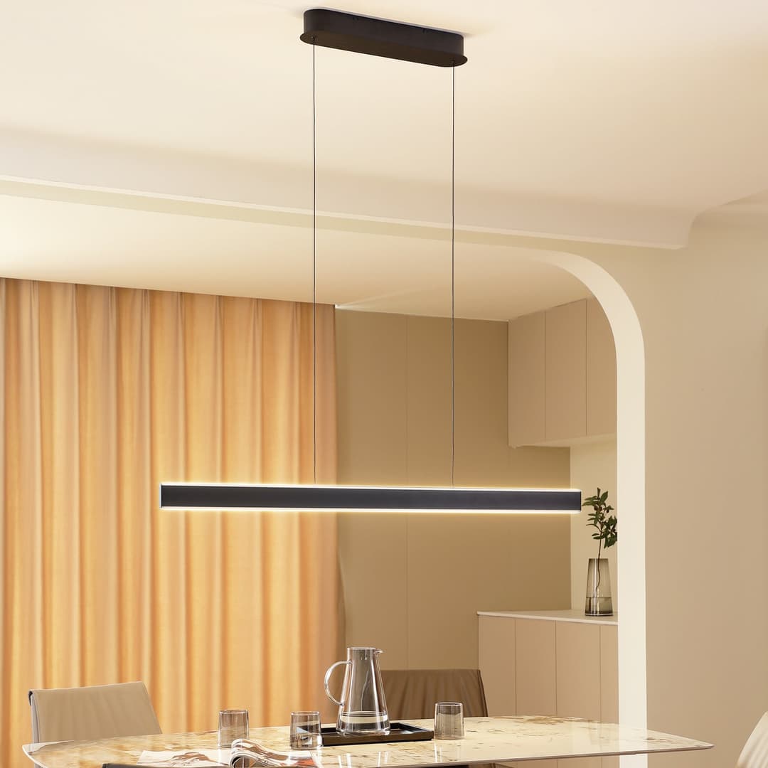 Lucande LED-Hängeleuchte Philine, Länge 121 cm schwarz Eisen - Wohnzimmer - Modern - Metall - Balken