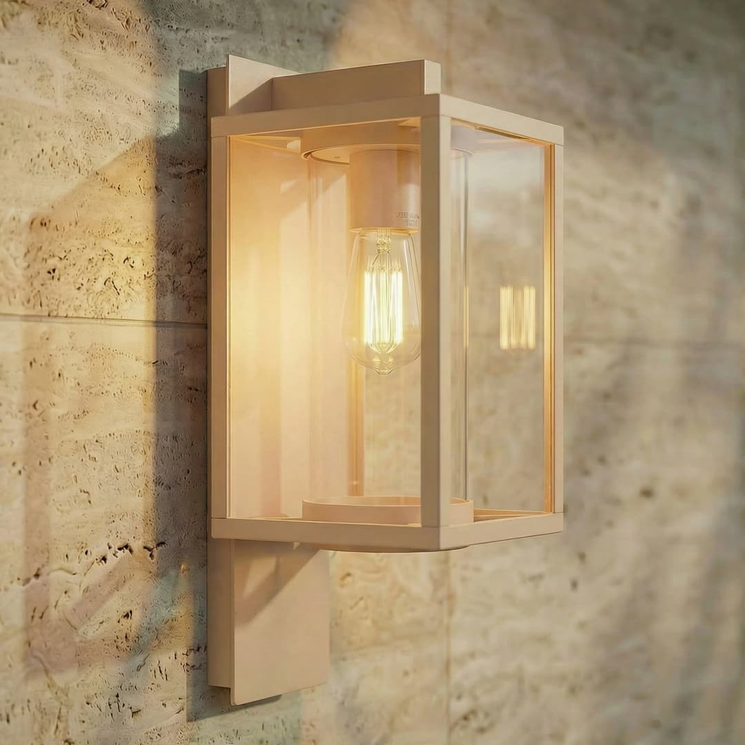 Ferda Außenwandleuchte, Fassung unten, beige, IP44 - Lucande - Terrasse - Modern - Aluminium - Einflammig