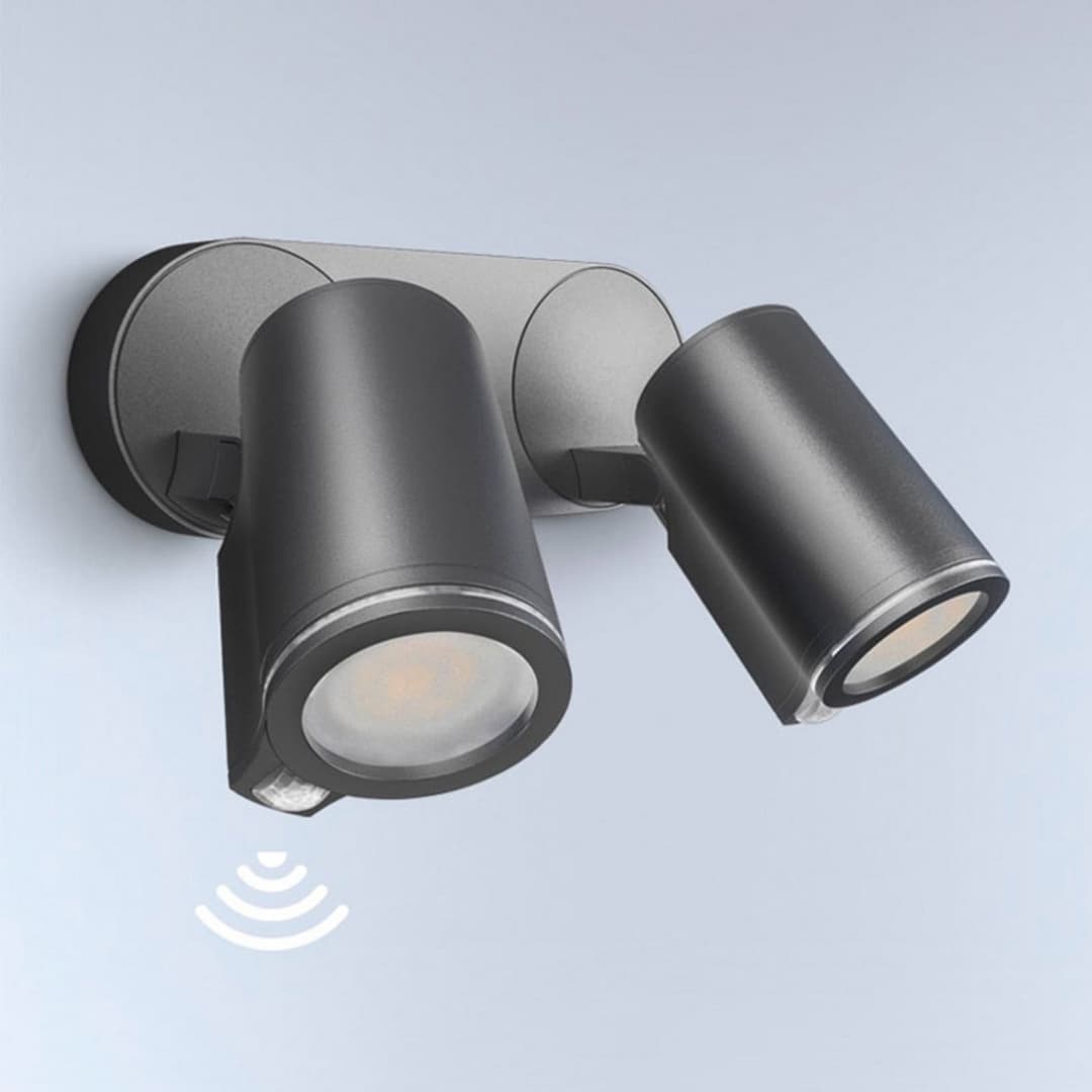 One S Sensor-Außenstrahler 2-flg. anthrazit IP44 - STEINEL Spot Duo S - Modern - Metall - Mehrflammig