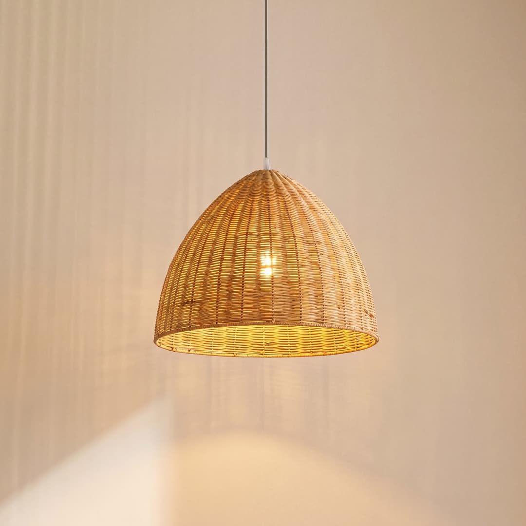 Laverne Hängeleuchte, Rattan, Ø 40 cm, Holz, E27 - Lindby - Wohnzimmer - Skandinavisch - Einflammig