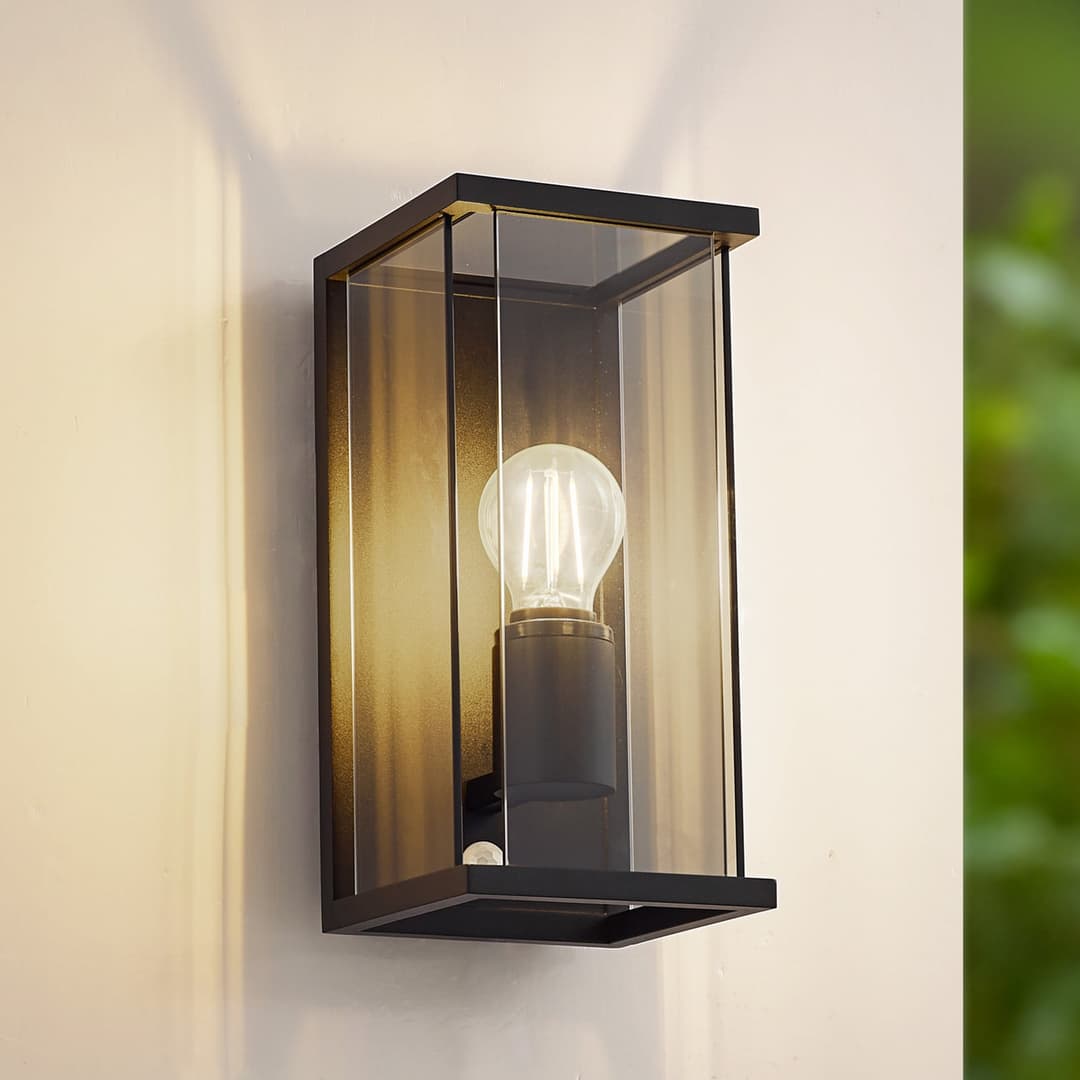 Annalea Außenwandleuchte, rauchgrau, IP54, Sensor - Lucande - Terrasse - Modern - Aluminium - Eckig