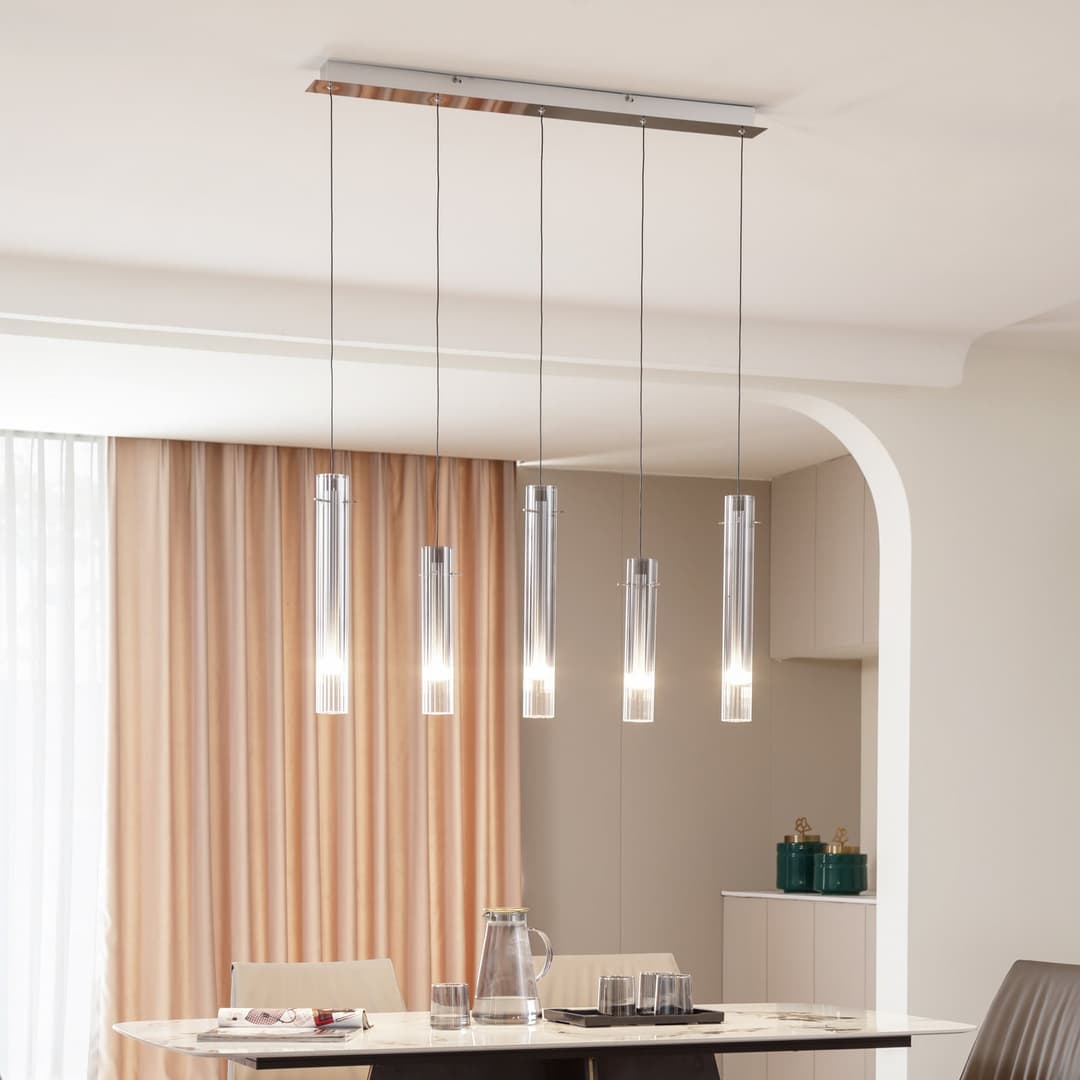 Korvitha 5 LED Pendelleuchte Smoke/Silver - Lucande - Küche - Modern - Glas - Mehrflammig